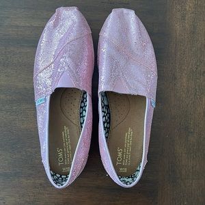 Toms sparkle pink slip ons